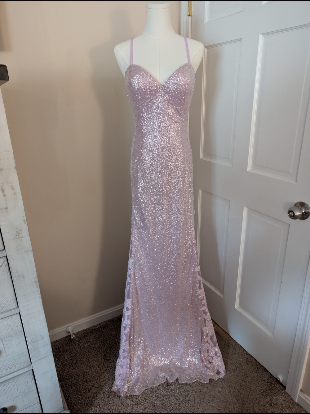 NWT Jovani 37648A Ice Pink Sequin & Rhinestone Lace Prom Evening Gown Dress 8 - Picture 2 of 9